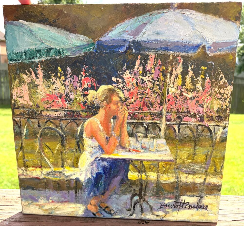 Original Impressionist Oil Painting Cafe Isle Sur La Sorgue Bancroft Brabner